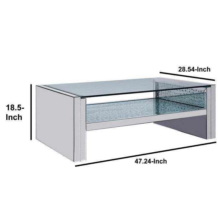 Wood and Mirror Coffee Table with Studded Faux Crystals, Clear
