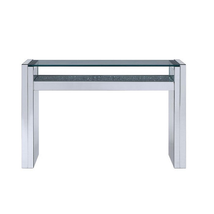 Wood and Mirror Sofa Table with Studded Faux Crystals, Clear