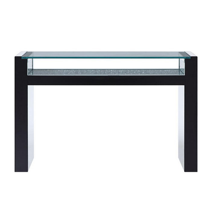 Wood and Mirror Sofa Table with Studded Faux Crystals, Clear