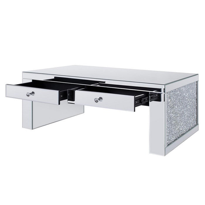 Wood and Mirror Coffee Table with Two Drawers, Clear