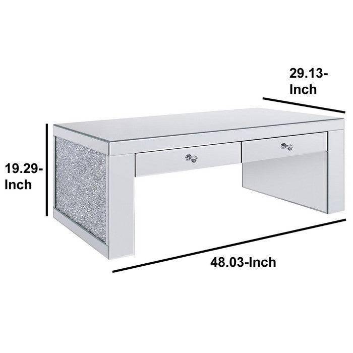 Wood and Mirror Coffee Table with Two Drawers, Clear