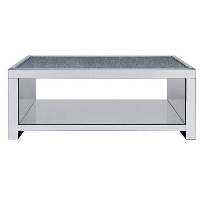 Wood and Mirror Coffee Table with One Shelf, Clear