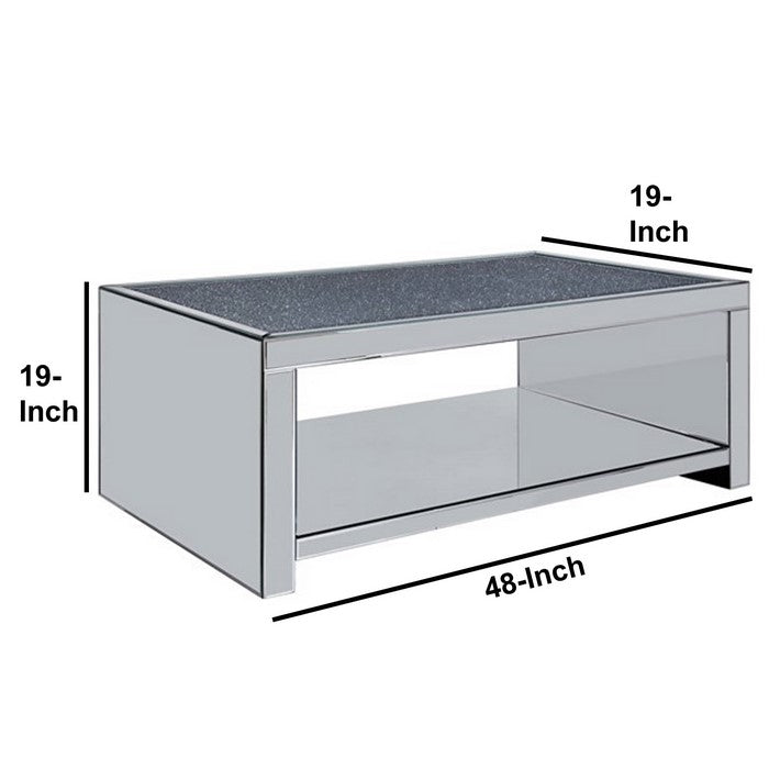 Wood and Mirror Coffee Table with One Shelf, Clear