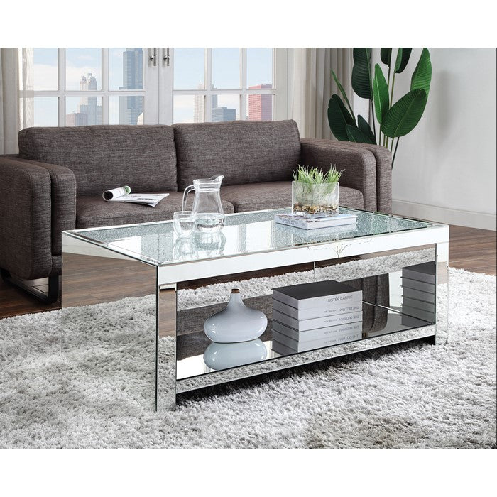 Wood and Mirror Coffee Table with One Shelf, Clear
