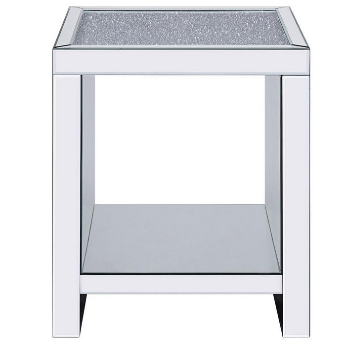Wood and Mirror End Table with One Shelf, Clear