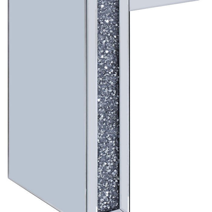 Mirrored Vanity Desk with Encrusted Diamond Inlay and Panel Support, Silver