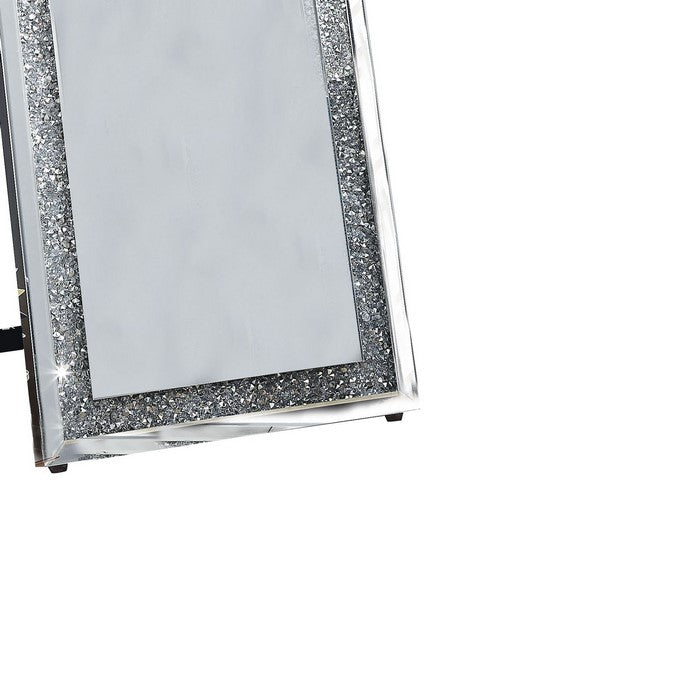 Faux Crystal Accented Wooden Floor Mirror, Clear and Silver