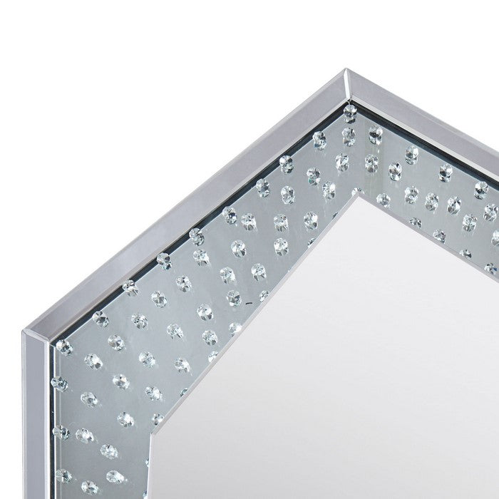 Faux Crystal Accented Wooden Frame WallDecor in Hexagonal Shape, Clear