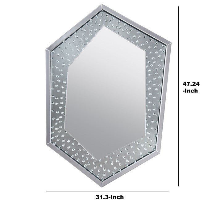 Faux Crystal Accented Wooden Frame WallDecor in Hexagonal Shape, Clear