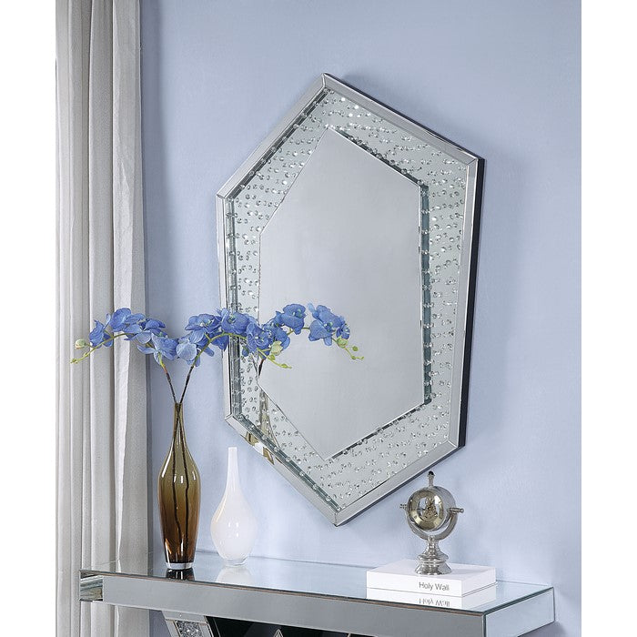 Faux Crystal Accented Wooden Frame WallDecor in Hexagonal Shape, Clear