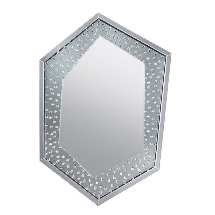 Faux Crystal Accented Wooden Frame WallDecor in Hexagonal Shape, Clear