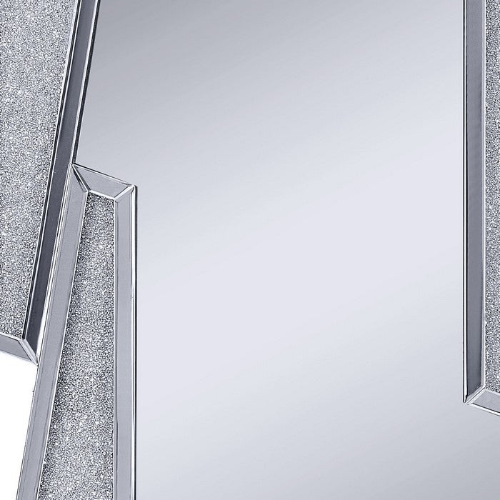 Mirrored Wooden Frame Accent Wall Decor with Four L Shaped Borders, Silver