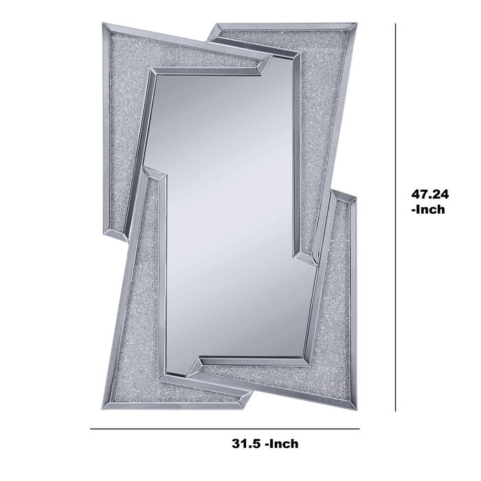 Mirrored Wooden Frame Accent Wall Decor with Four L Shaped Borders, Silver