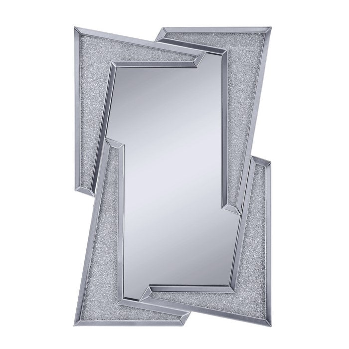 Mirrored Wooden Frame Accent Wall Decor with Four L Shaped Borders, Silver