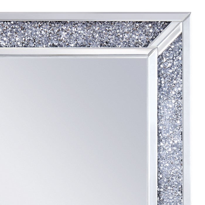 Rectangular Faux Crystal Inlaid Mirrored WallDecor with Wooden Backing, Clear