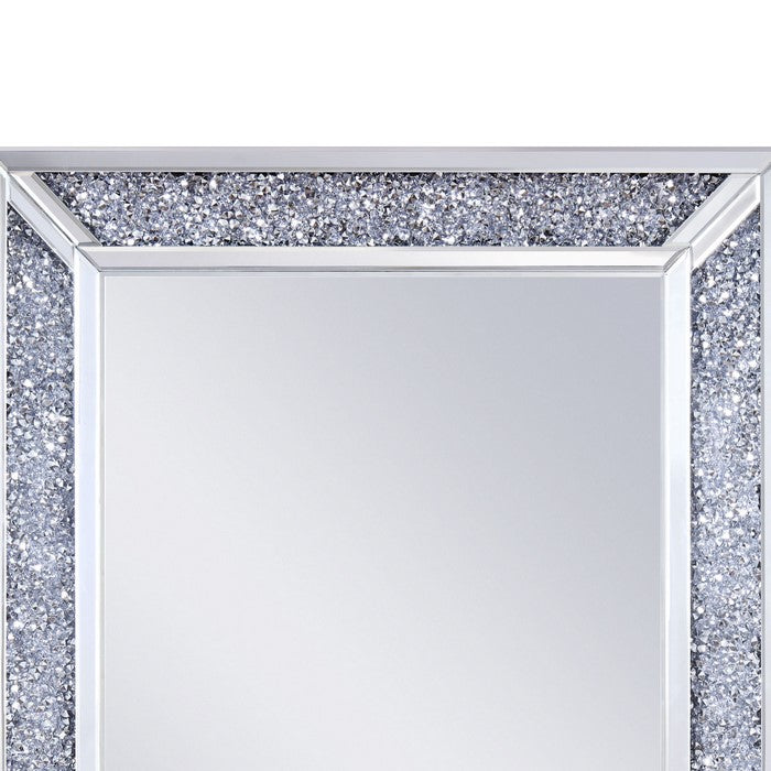 Rectangular Faux Crystal Inlaid Mirrored WallDecor with Wooden Backing, Clear