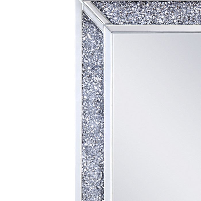 Rectangular Faux Crystal Inlaid Mirrored WallDecor with Wooden Backing, Clear