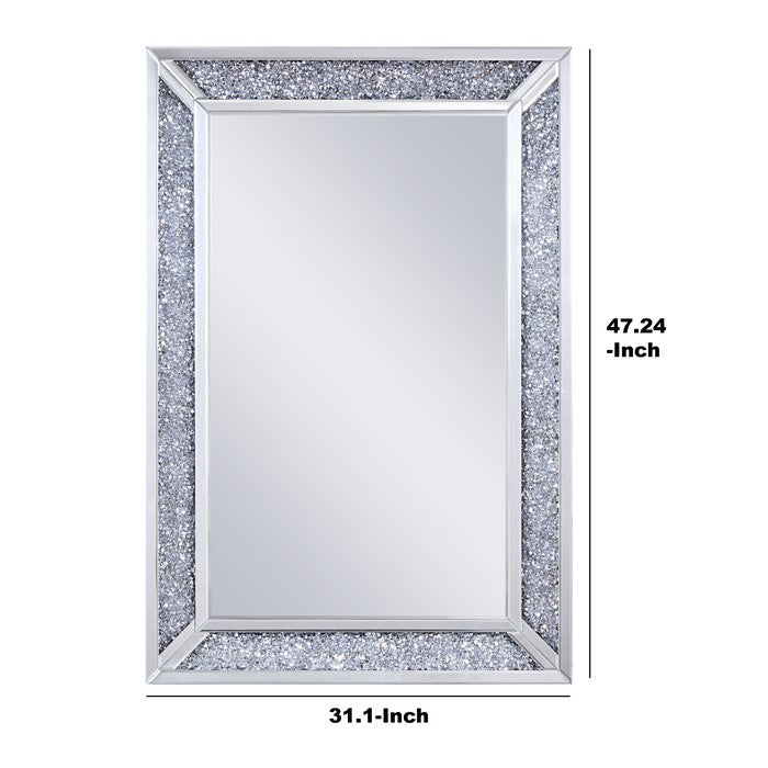Rectangular Faux Crystal Inlaid Mirrored WallDecor with Wooden Backing, Clear