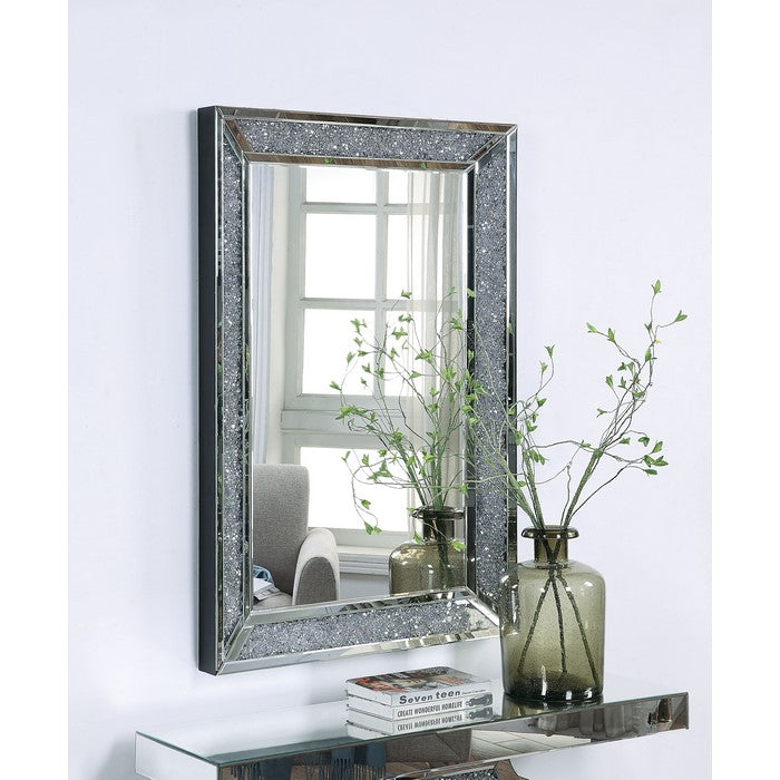 Rectangular Faux Crystal Inlaid Mirrored WallDecor with Wooden Backing, Clear