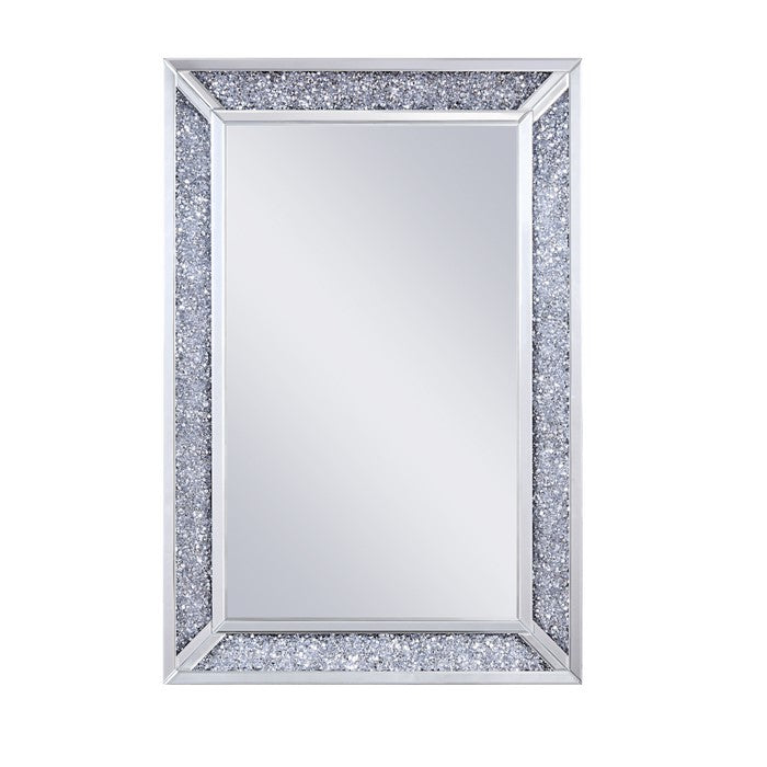 Rectangular Faux Crystal Inlaid Mirrored WallDecor with Wooden Backing, Clear