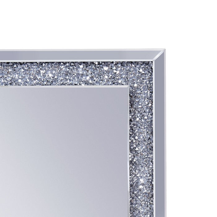 Mirrored Wooden Frame Accent WallDecor with Faux Crystal Inlay, Clear