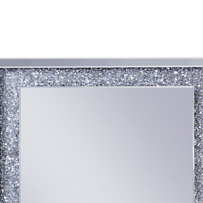 Mirrored Wooden Frame Accent WallDecor with Faux Crystal Inlay, Clear
