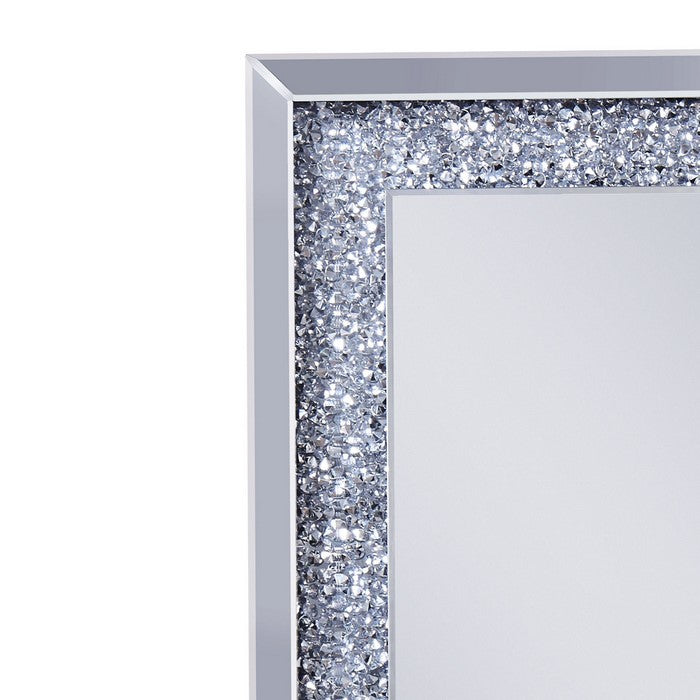 Mirrored Wooden Frame Accent WallDecor with Faux Crystal Inlay, Clear