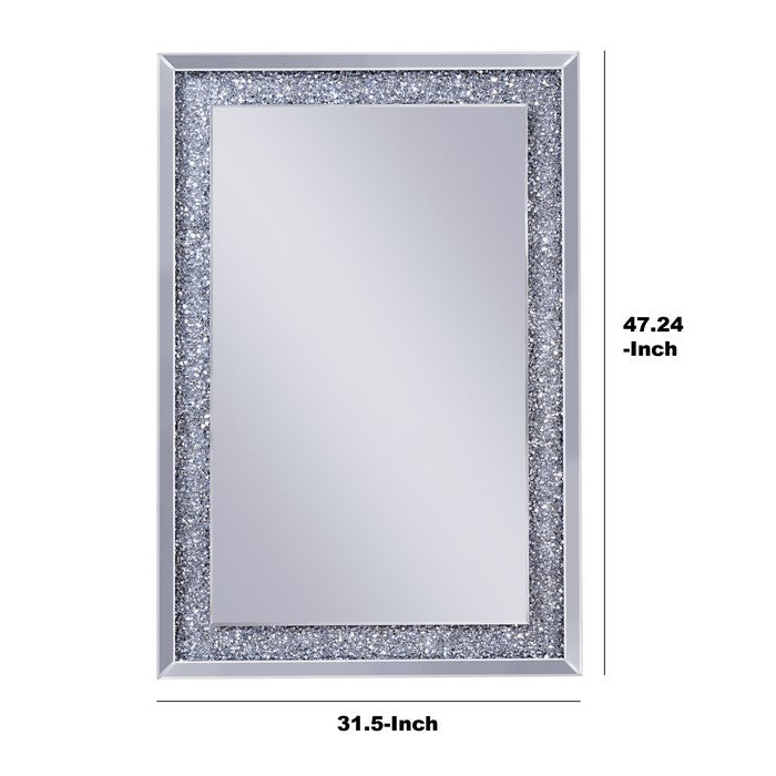 Mirrored Wooden Frame Accent WallDecor with Faux Crystal Inlay, Clear