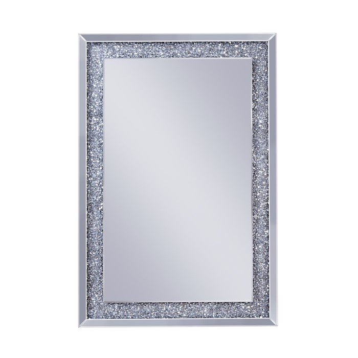 Mirrored Wooden Frame Accent WallDecor with Faux Crystal Inlay, Clear