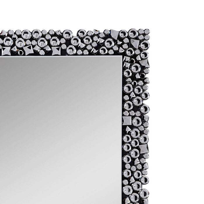Wooden Backing WallDecor with Faux Crystals Inlaid Border, Black and Clear