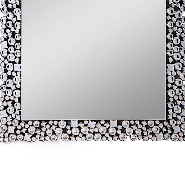 Wooden Backing WallDecor with Faux Crystals Inlaid Border, Black and Clear