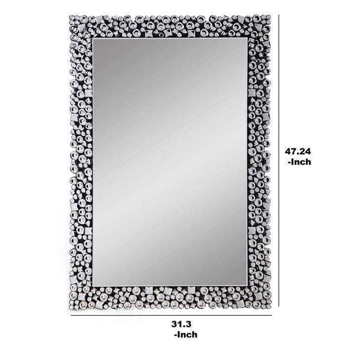Wooden Backing WallDecor with Faux Crystals Inlaid Border, Black and Clear