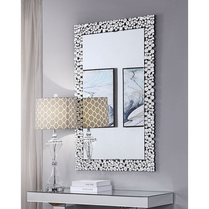 Wooden Backing WallDecor with Faux Crystals Inlaid Border, Black and Clear