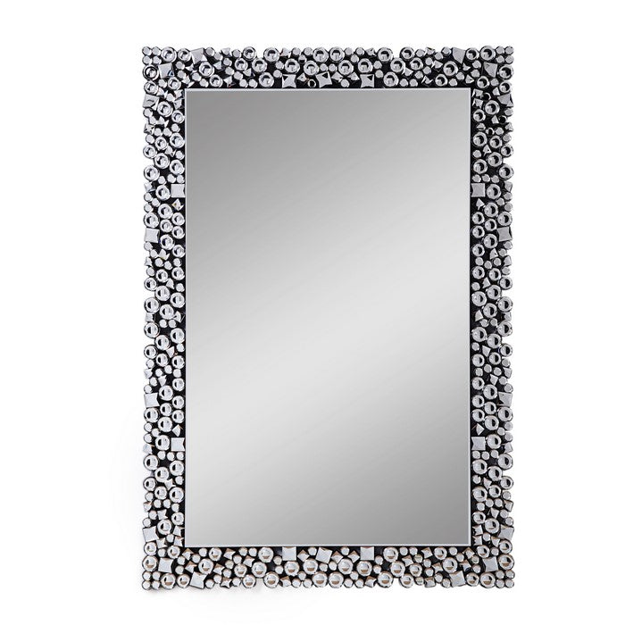 Wooden Backing WallDecor with Faux Crystals Inlaid Border, Black and Clear