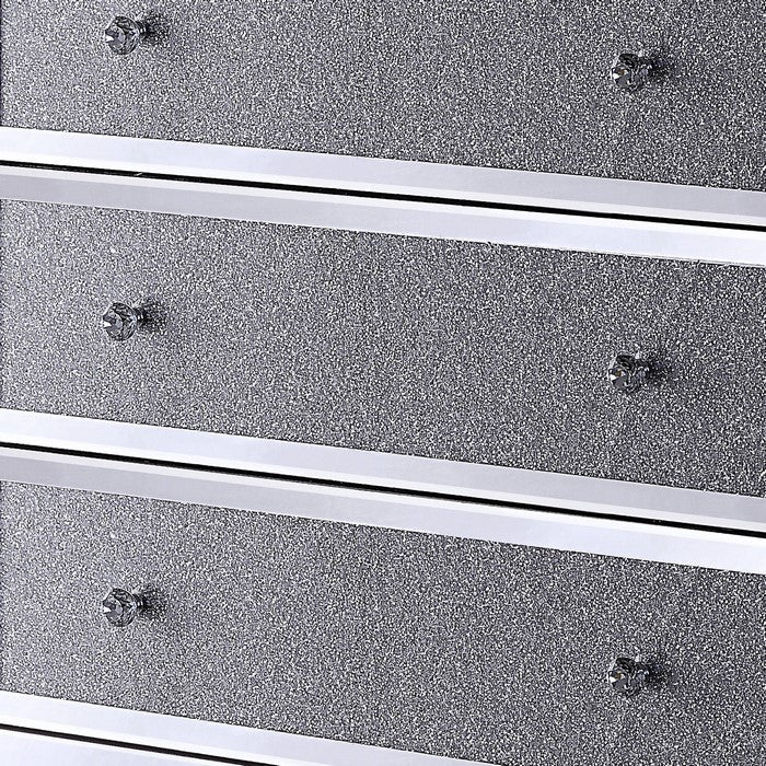 Three Drawers Wooden Cabinet with Mirrored Paneling and Faux Crystal Inlay, Clear