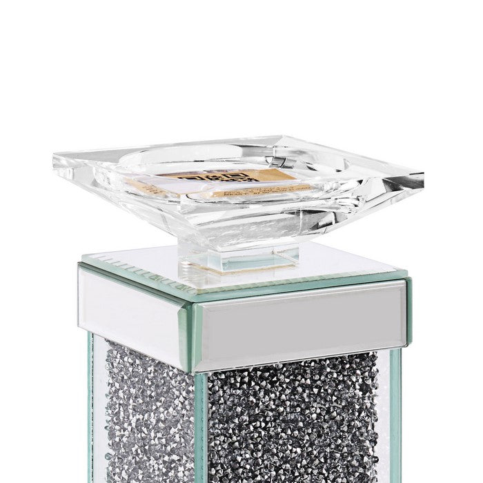 Wood and Glass Candle Holder with Faux Crystals Inlay, Clear, Small, Set of Two