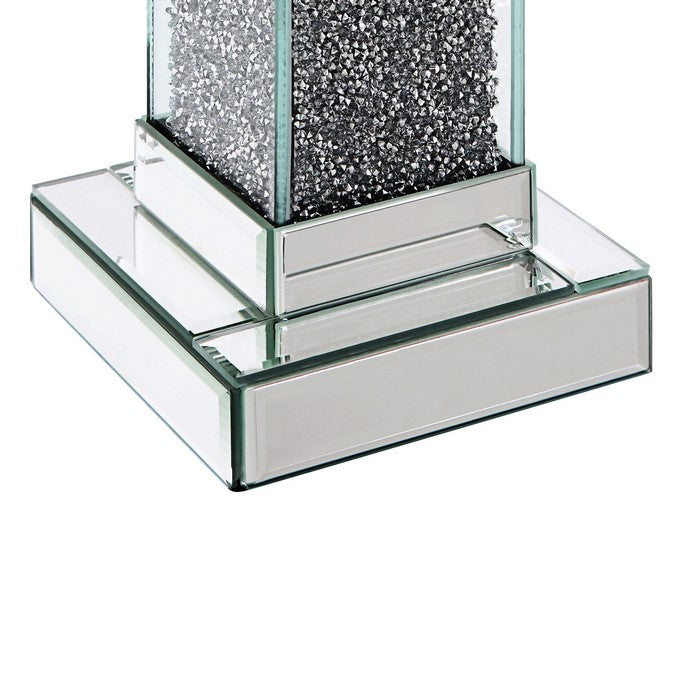 Wood and Glass Candle Holder with Faux Crystals Inlay, Clear, Small, Set of Two