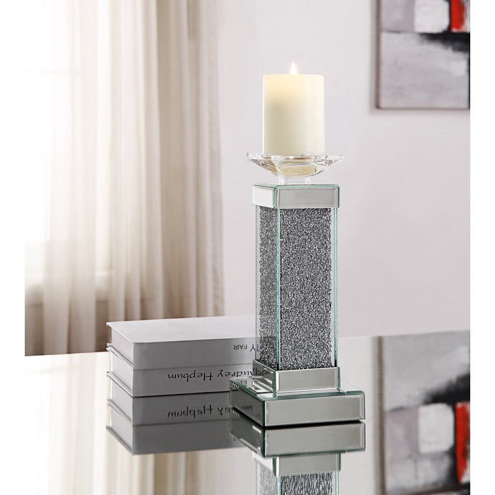 Wood and Glass Candle Holder with Faux Crystals Inlay, Clear, Small, Set of Two