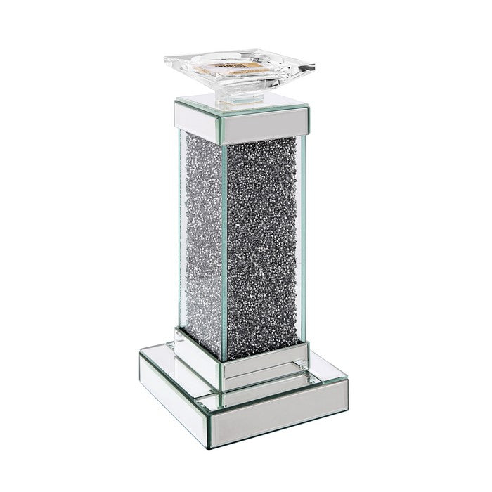Wood and Glass Candle Holder with Faux Crystals Inlay, Clear, Small, Set of Two