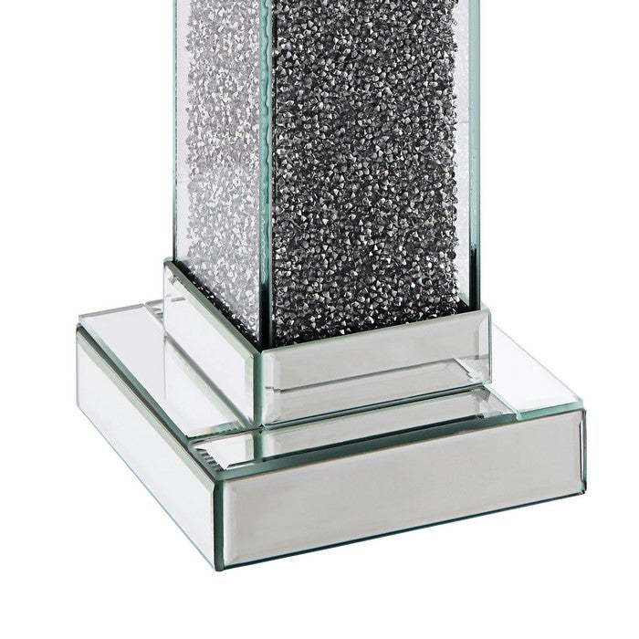 Wood and Glass Candle Holder with Faux Crystal Inlays, Clear, Large, Set of Two