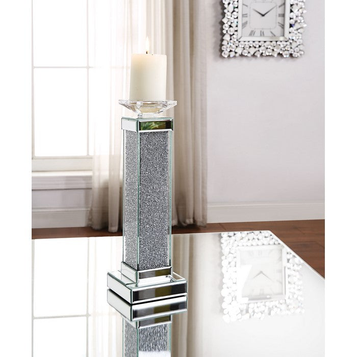 Wood and Glass Candle Holder with Faux Crystal Inlays, Clear, Large, Set of Two