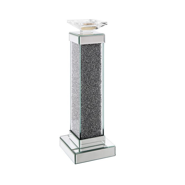 Wood and Glass Candle Holder with Faux Crystal Inlays, Clear, Large, Set of Two