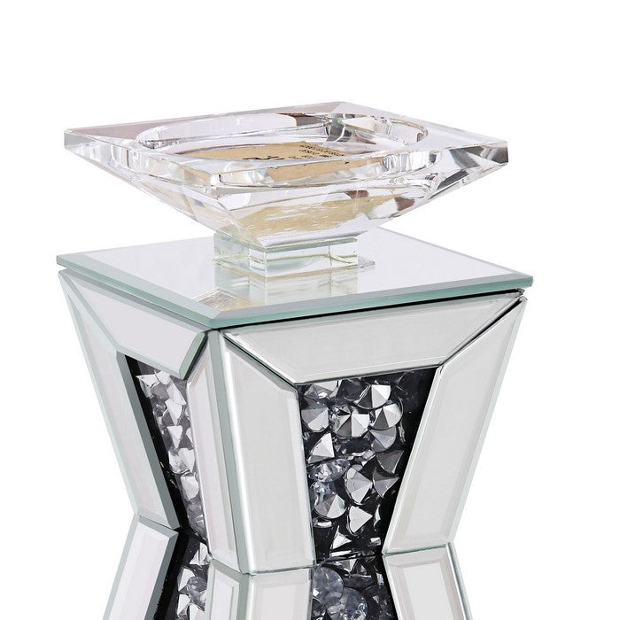 Wood and Glass Candle Holder with Hour Glass Shape, Clear, Set of Two, Small