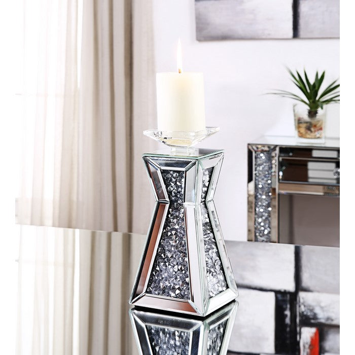 Wood and Glass Candle Holder with Hour Glass Shape, Clear, Set of Two, Small