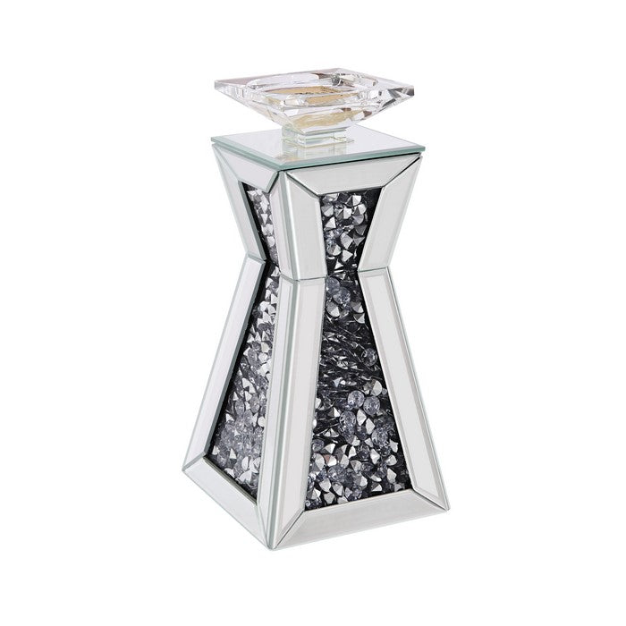 Wood and Glass Candle Holder with Hour Glass Shape, Clear, Set of Two, Small