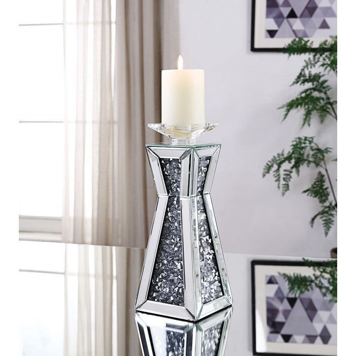 Wood and Glass Candle Holder with Hour Glass Shape, Clear, Set of Two, Large