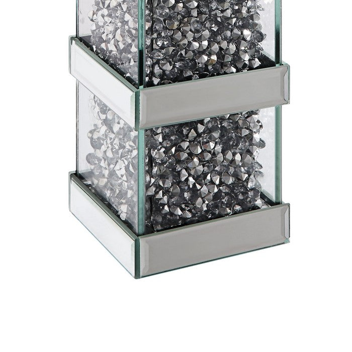Wood and Glass Candle Holder with Faux Crystal Inserts, Clear, Set of Two, Large