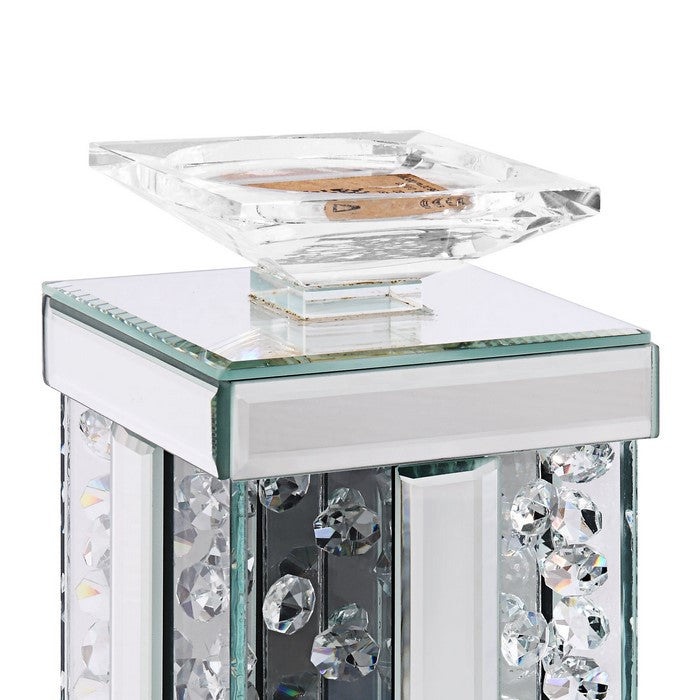 Wood and Glass Candle Holder with Faux Crystal Studs, Clear, Set of Two, Small