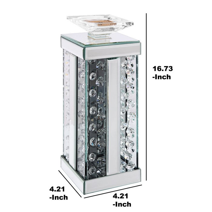 Wood and Glass Candle Holder with Faux Crystal Studs, Clear, Set of Two, Small