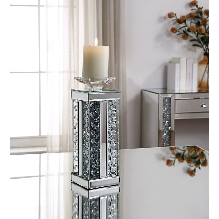 Wood and Glass Candle Holder with Faux Crystal Studs, Clear, Set of Two, Small